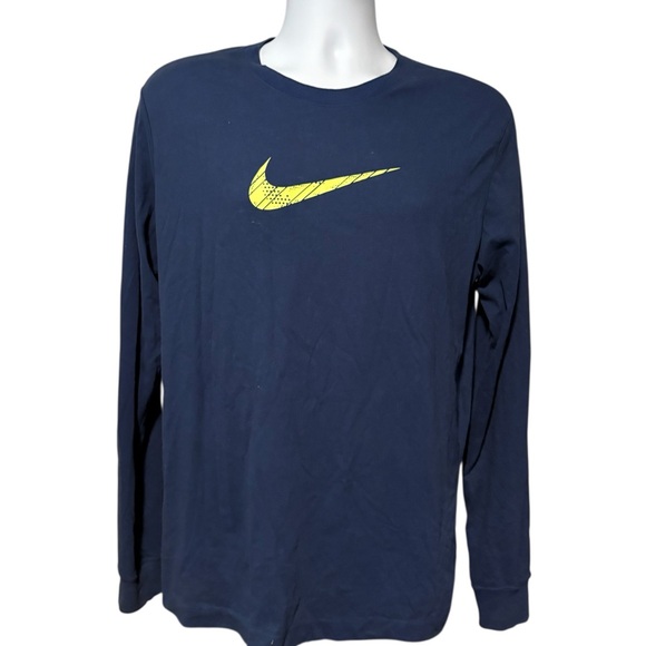 The Nike Tee Men's Navy Blue Long Sleeve Logo Shirt With Neon Logo M - Picture 1 of 8